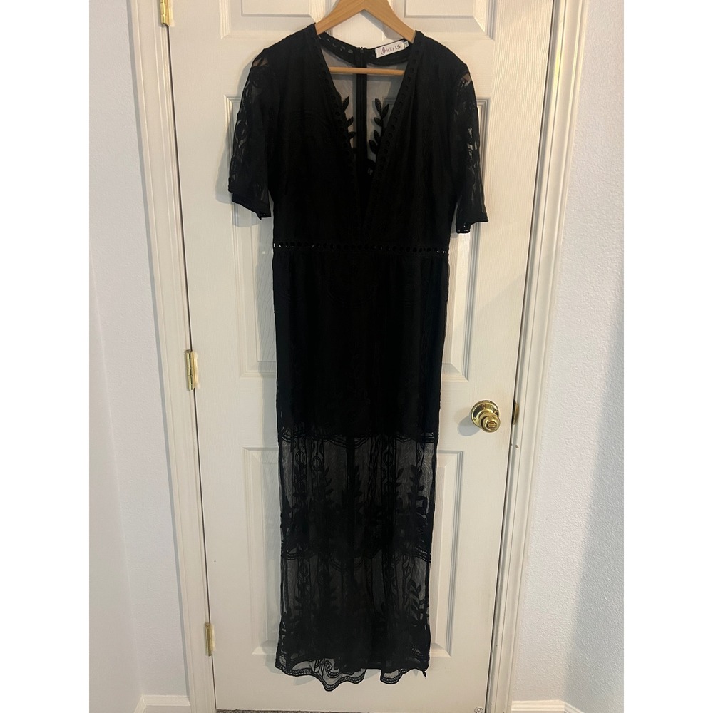 Wicky LS Black Lace Maxi Dress Boho Whimsigoth Sheer Romantic Gothic XL